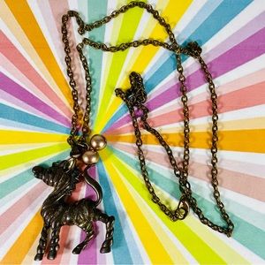 Adorable vintage zebra pendant necklace in antique bronze.